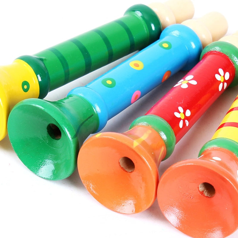 Baby Wood Musical Instrument Toys Small Speaker Wooden Vertical Whistle Small Speakers Trumpet Toy Random Color Children Kids