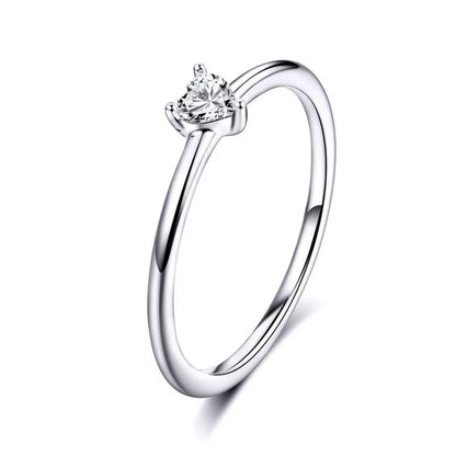 Bamoer 925 Sterling Silver Luminous Finger Ring Simple Heart Wedding Rings for Women Wedding Engagement Jewelry SCR450