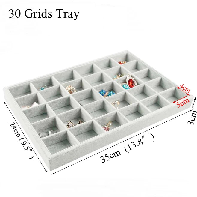 Ice Grey Velvet Jewelry Tray Jewelllery Storage Box Watch Holder Necklace Ring Earrings Pendant Display Organizer Series