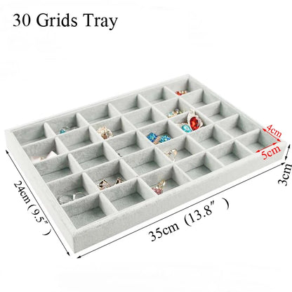 Ice Grey Velvet Jewelry Tray Jewelllery Storage Box Watch Holder Necklace Ring Earrings Pendant Display Organizer Series