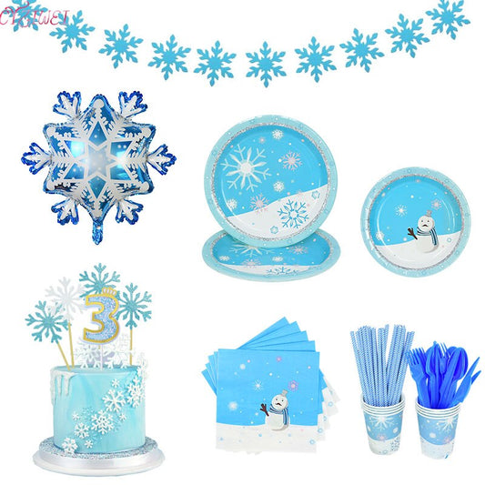 Merry Christmas Snowman Disposable Tableware Snowflake Cake Topper Girl Christma