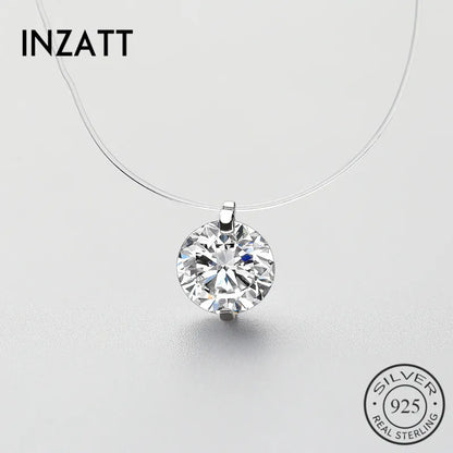 INZATT 925 Sterling Silver Zircon Crystal Pearl Pendant Choker Necklace Transparent Fishing Line 2020 Fine Jewelry for Women