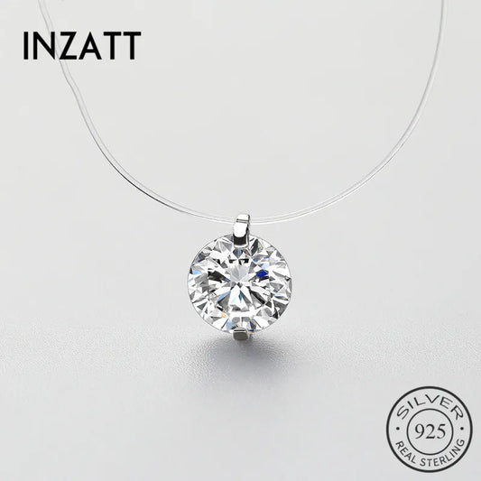 INZATT 925 Sterling Silver Zircon Crystal Pearl Pendant Choker Necklace Transparent Fishing Line 2020 Fine Jewelry for Women