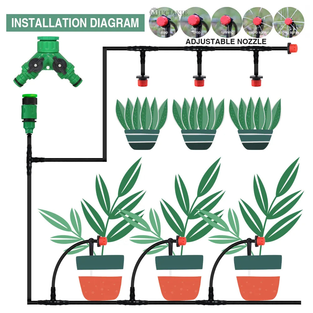 MUCIAKIE 50m-5m DIY Drip Irrigation System Automatic Watering Garden Hose Micro Drip Watering Kits With Adjustable Drippers