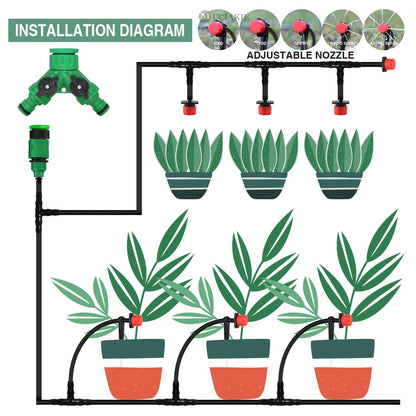 MUCIAKIE 50m-5m DIY Drip Irrigation System Automatic Watering Garden Hose Micro Drip Watering Kits With Adjustable Drippers