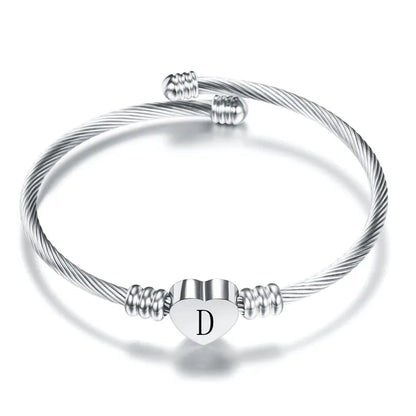 Heart Charm Bangle With Initial Alphabet Letter Engrave High Quality Women Jewelry Cuff Bangles Party