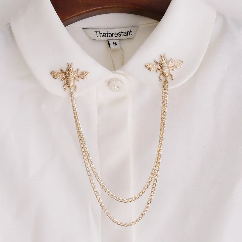 Cute Bee Vintage Brooches Pins Animal Alloy Metal Chain Brooch Broches Man Suit Shirt Collar Tassel Lapel Pin Women Jewelry