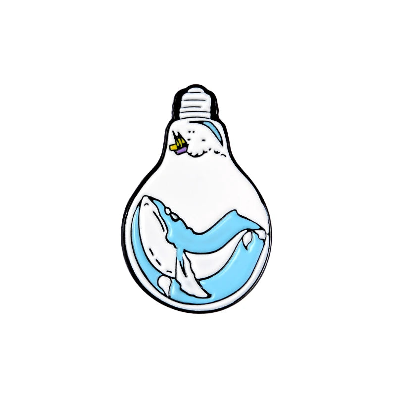 Wave Pins Ocean Sea Wave Brooches Organ Heart Light Bulb Whale Sun Creative Badges Blue Wave Enamel Pin Collection