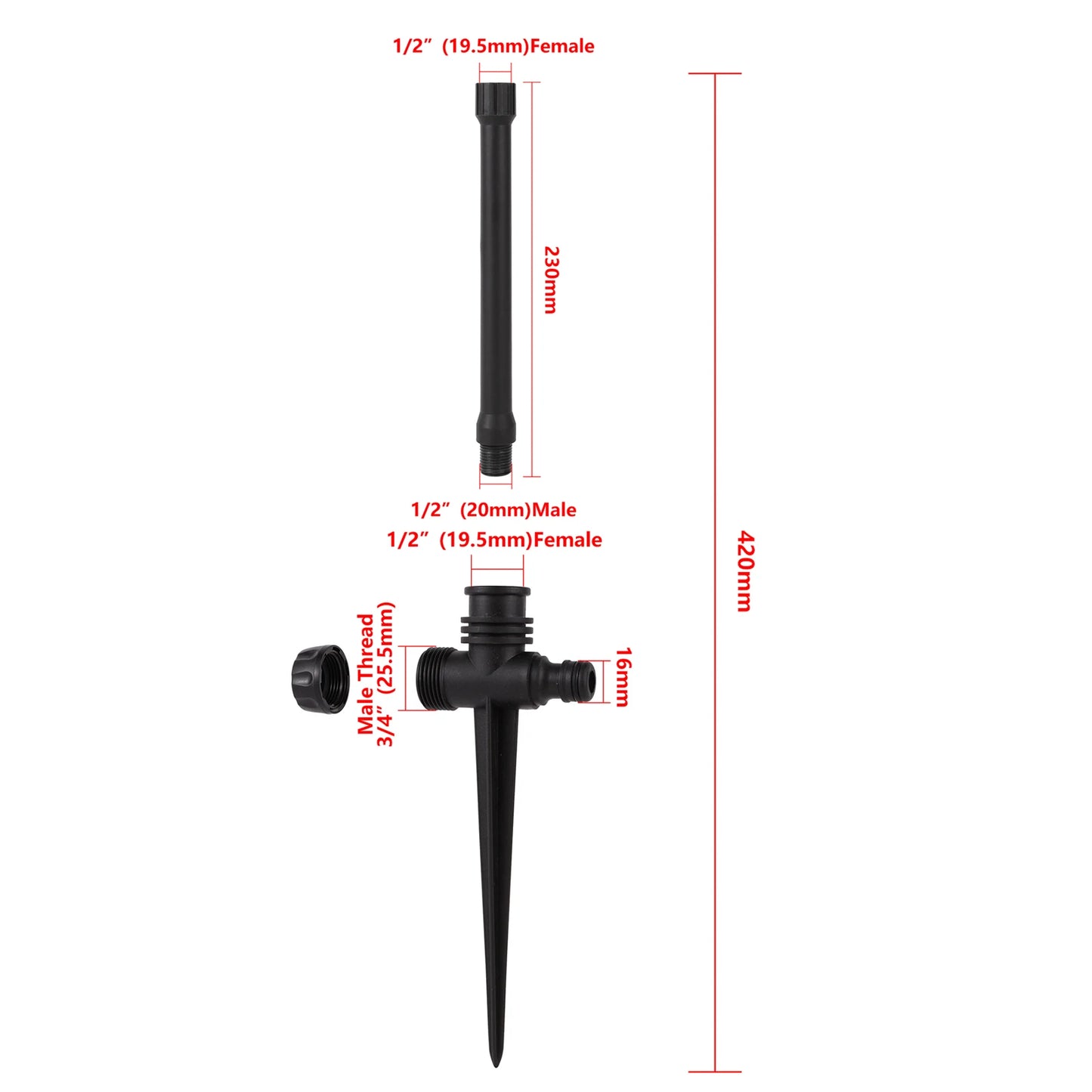 Double Outlet Impact Rocker Sprinkler Nozzle 360 Degree Rotary Jet Agricultural Garden Irrigation Sprinklers 1/2" Male Thread
