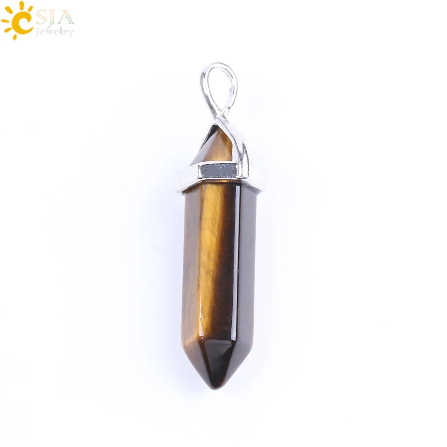 CSJA Bullet Natural Stone Pendant Real Purple Crystal Men Women Chakra Gem Stones Quartz Aventurine Pendants Jewelry  E001