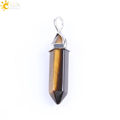 CSJA Bullet Natural Stone Pendant Real Purple Crystal Men Women Chakra Gem Stones Quartz Aventurine Pendants Jewelry  E001