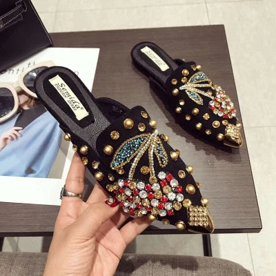 SWYIYV Woman Flats Shoes Rhinestone Cherry 2019 Spring New Female Metal Pointed Toe Casaul Shoes Comfortable Flats Loafers Shoes