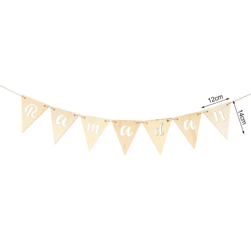 EID Mubarak Wooden Pendant With LED Candles Light Ramadan Decorations for Home Islamic Muslim Party Eid Decor Kareem Ramadan