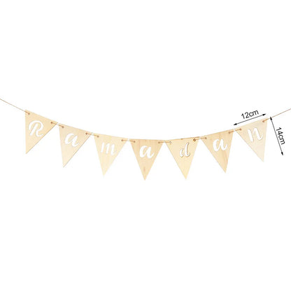 EID Mubarak Wooden Pendant With LED Candles Light Ramadan Decorations for Home Islamic Muslim Party Eid Decor Kareem Ramadan