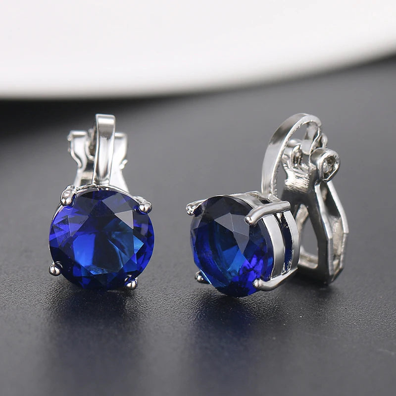 Water Drop Cubic Zirconia Clip Earrings With Elegant Blue Stone Earrings for Punk Girl Party Pendientes Mujer Moda