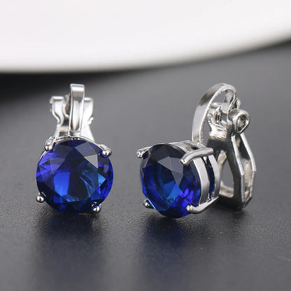 Water Drop Cubic Zirconia Clip Earrings With Elegant Blue Stone Earrings for Punk Girl Party Pendientes Mujer Moda