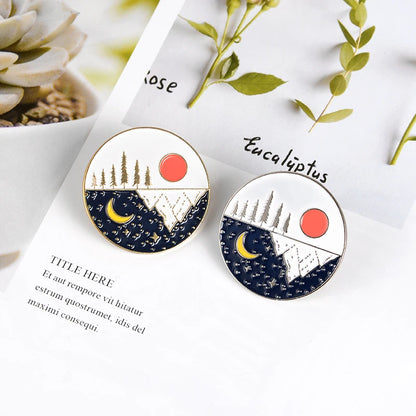 Outdoors Mountain Starry Night Enamel Pin Custom Wild Camping Hiking Brooches Bag Clothes Lapel Pin Adventure Badge Jewelry