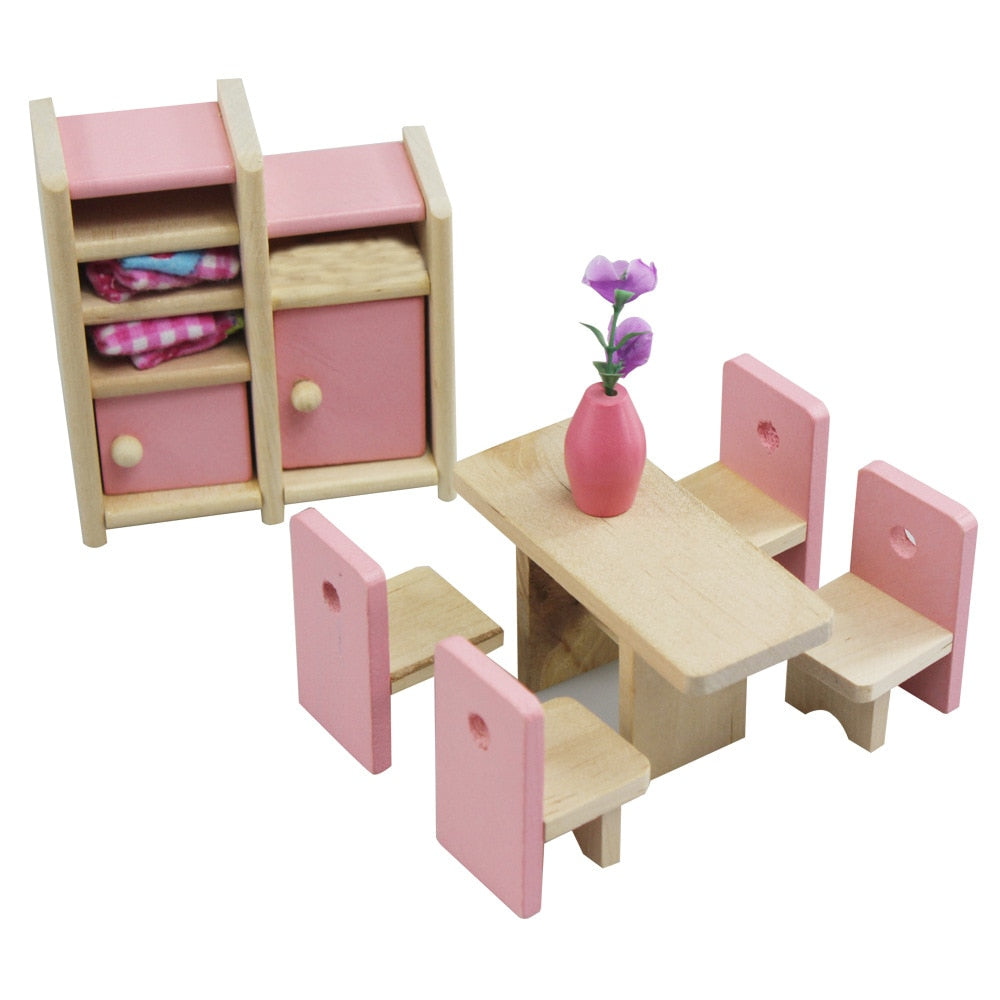 Wooden Dollhouse Furniture Miniature Toy for Dolls Kids Children House Play Toy Mini Furniture Sets Doll Toys Boys Girls
