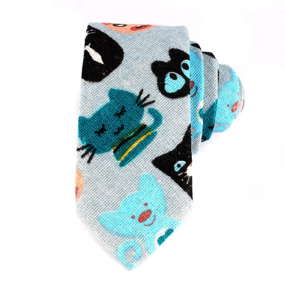 CartoonSkinny Tie for Men Women Narrow Neck Tie for Wedding Casual Cartoon Neckties Classic Suits Slim Cotton Linen Neck Ties