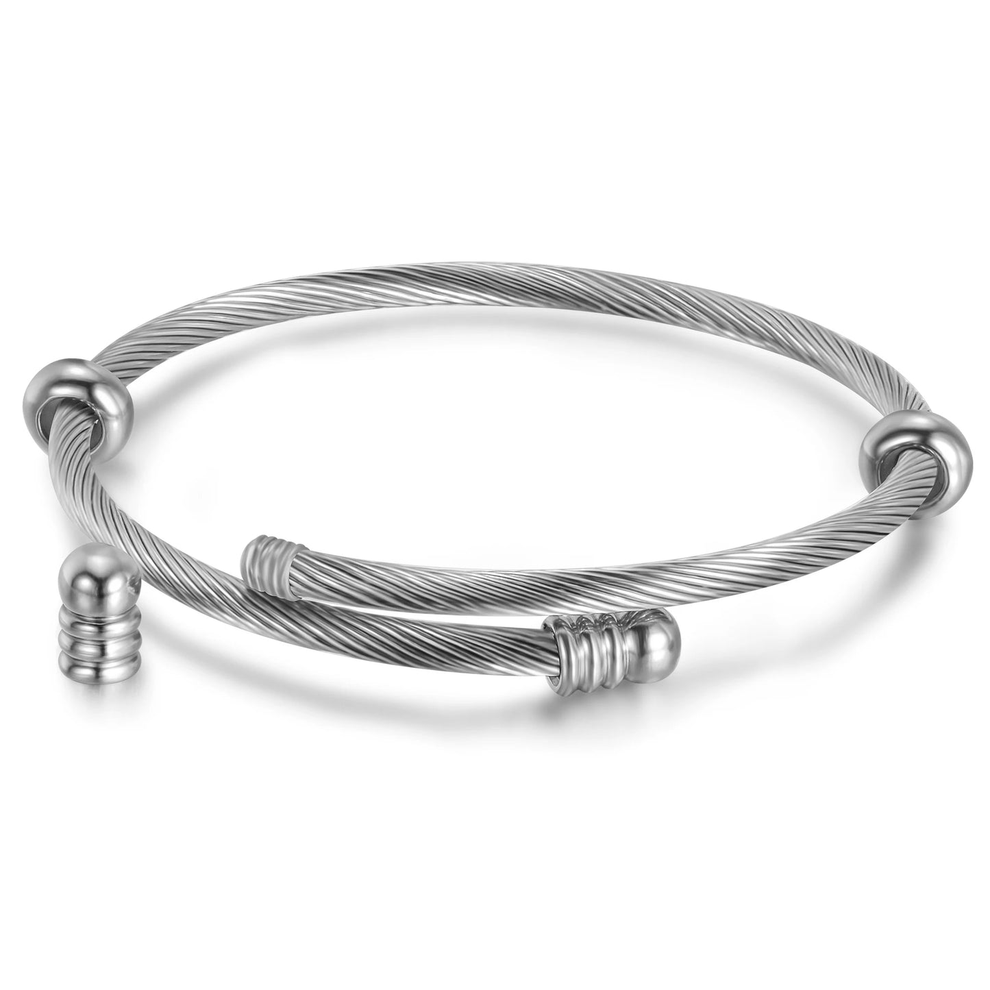 Unisex Elastic Cable Wire Bangle Stainless Steel Bracelet Screw With Removable End Plug Twisted Cuff Charm Beads Fit DIY Jewelry