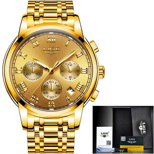 2023 Men Watch Luxury Top Brand LIGE Sport Chronograph Watches Mens Waterproof Full Steel Quartz Clock Watches Relogio Masculino