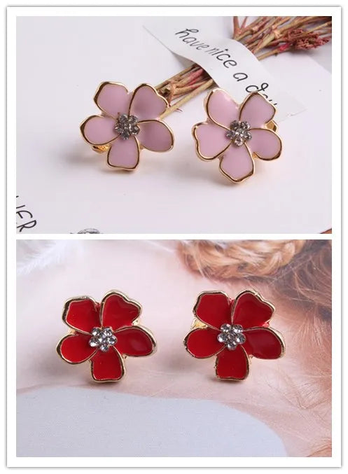 Korea Style Flower Shape Enamel Clip on Earrings Without Piercing for Girls Party Cute Lovely No Hole Ear Clip Jewelry