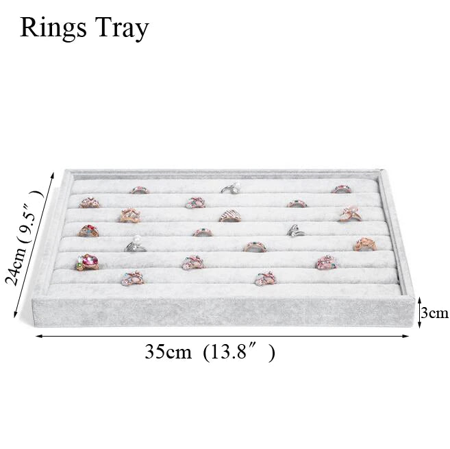 Ice Grey Velvet Jewelry Tray Jewelllery Storage Box Watch Holder Necklace Ring Earrings Pendant Display Organizer Series