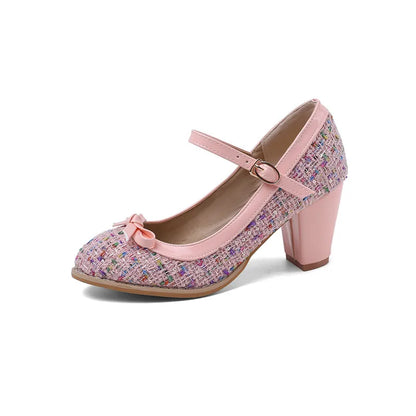 YMECHIC Spring Fashion 2022 Women Heels Glitter Bling Bowtie Lolita Mary Jane High Heel Shoes Pink Black Cute Womens Shoes Pumps