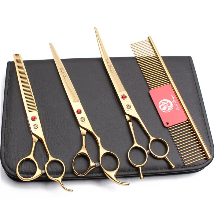 Purple Dragon 8" Stainless Dog Scissors Kit Straight Shears Thinning Shears Curved Shears Pet Scissors Grooming Scissors Z3005