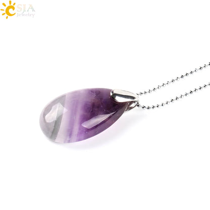 CSJA Natural Gem Stone Pendant Water Drop Necklaces Pendants Tiger Eye Lapis Lazuli Clear Crystal Opal Healing Jewellery E526