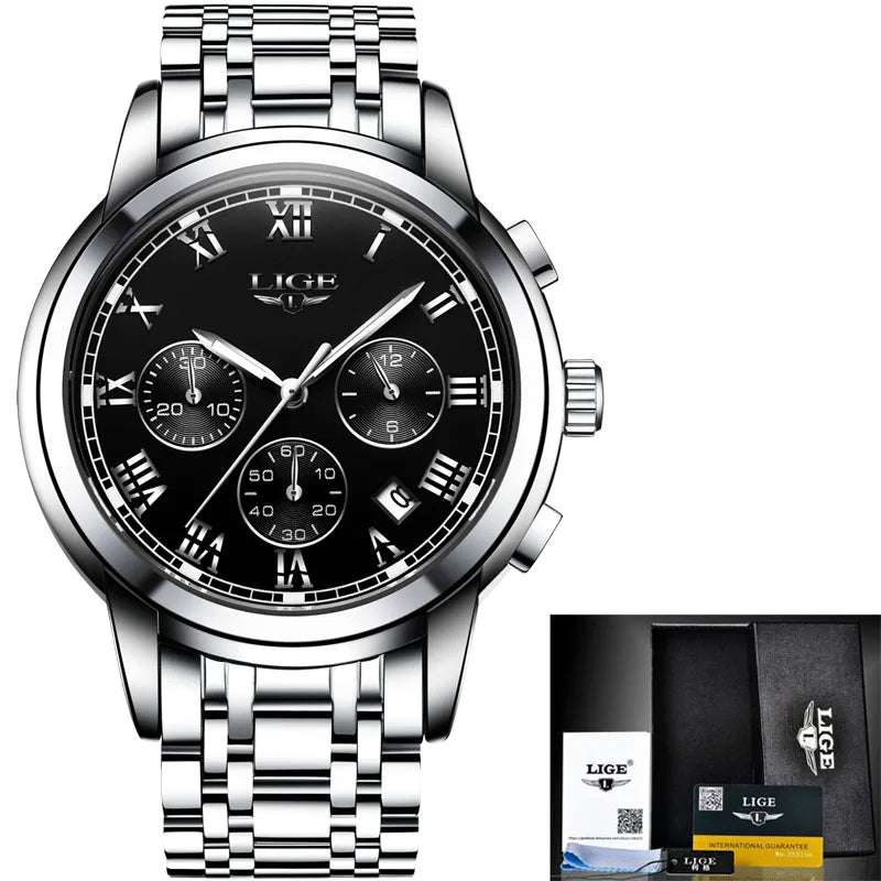 2023 Men Watch Luxury Top Brand LIGE Sport Chronograph Watches Mens Waterproof Full Steel Quartz Clock Watches Relogio Masculino