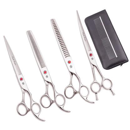 Purple Dragon 8" Stainless Dog Scissors Kit Straight Shears Thinning Shears Curved Shears Pet Scissors Grooming Scissors Z3005