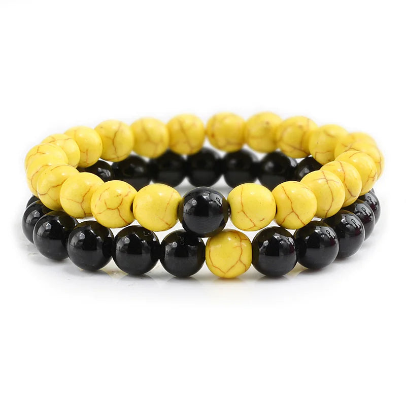 2Pcs/Set Couple Distance Beaded Bracelet Natural Stone Strand Bracelets Homme Charm Yoga Jewelry for Women Men Best Friend