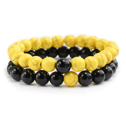 2Pcs/Set Couple Distance Beaded Bracelet Natural Stone Strand Bracelets Homme Charm Yoga Jewelry for Women Men Best Friend