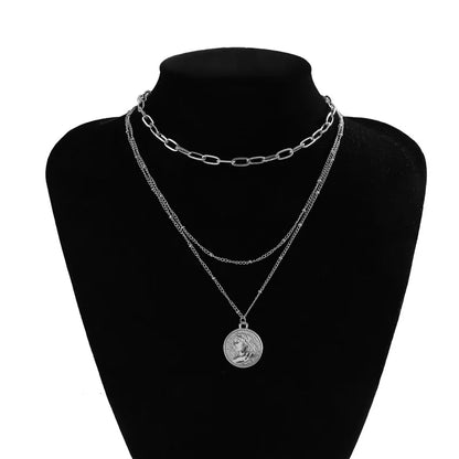 IngeSight.Z Punk Multi Layered Imitation Pearl Choker Necklace Collar Virgin Mary Coin Crystal Pendant Neck Women Jewelry