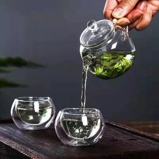 1Pcs 120ML Mini Glass Teapot and 50ml Double Glass Cup Japanese Style Tea Maker