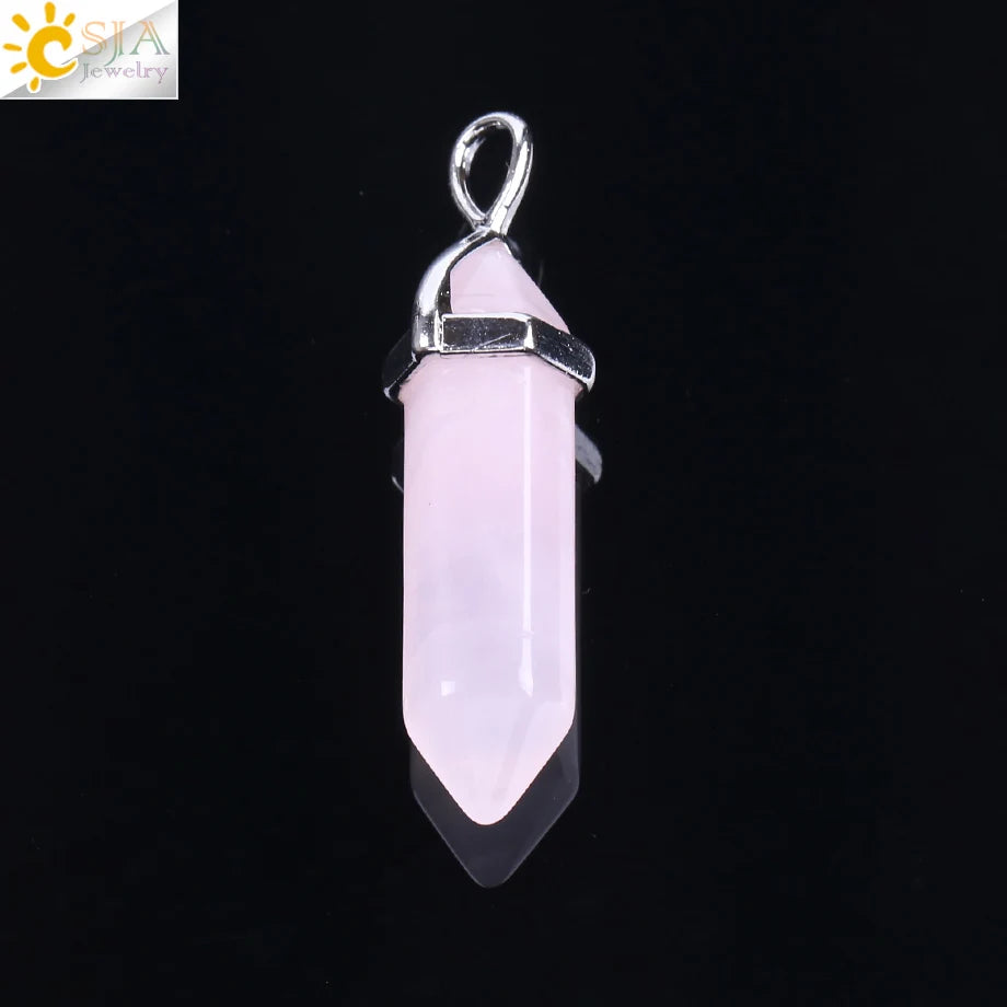CSJA Bullet Natural Stone Pendant Real Purple Crystal Men Women Chakra Gem Stones Quartz Aventurine Pendants Jewelry  E001