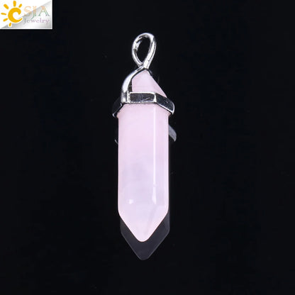 CSJA Bullet Natural Stone Pendant Real Purple Crystal Men Women Chakra Gem Stones Quartz Aventurine Pendants Jewelry  E001