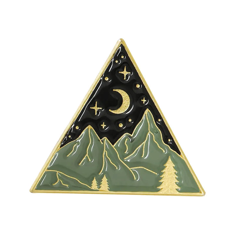 Outdoors Mountain Starry Night Enamel Pin Custom Wild Camping Hiking Brooches Bag Clothes Lapel Pin Adventure Badge Jewelry
