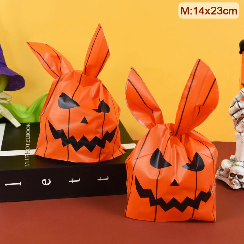 25/50pcs Halloween Candy Bags Pumpkin Bat Snack Biscuit Bag Trick or Treat Kids Favors Halloween Party Decoration Supplies