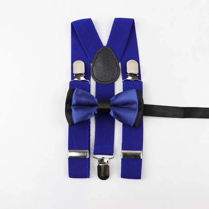 Solid Color Children Belt Bowtie Set Baby Boys Suspenders Polyester Y-Back Braces Two Colors Bow Tie Adjustable Elastic Kids