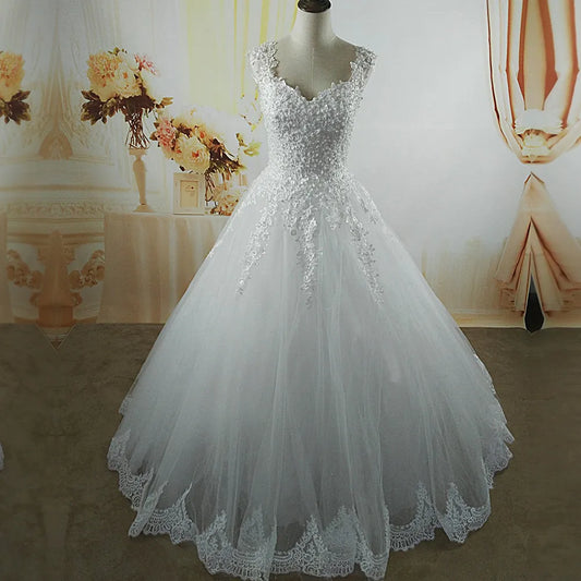 ZJ9076-C 2023 White Ivory Pearls Wedding Dresses With Lace Bottom for Brides Dress Plus Size 2-26w