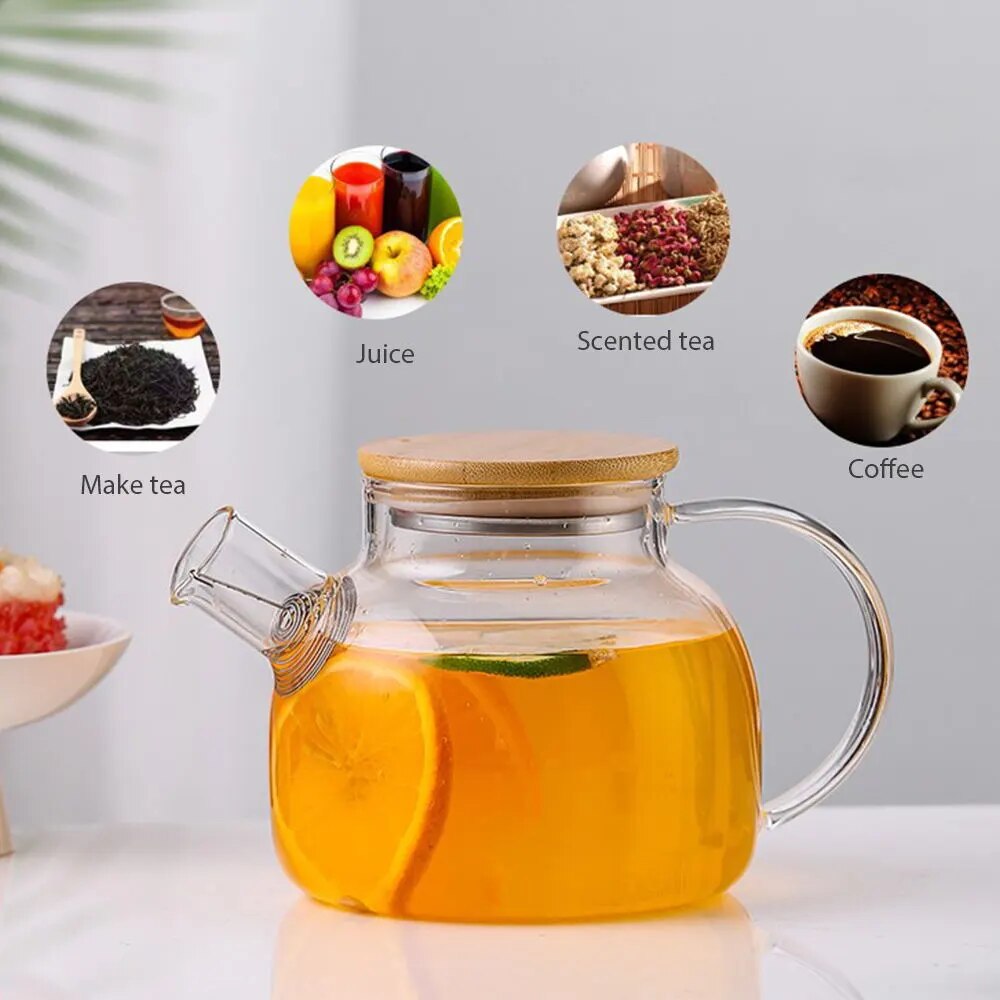1000ML Heat Resistant Glass Teapot Clear Kettle Flower Puer Tea Infuser Pot Boro