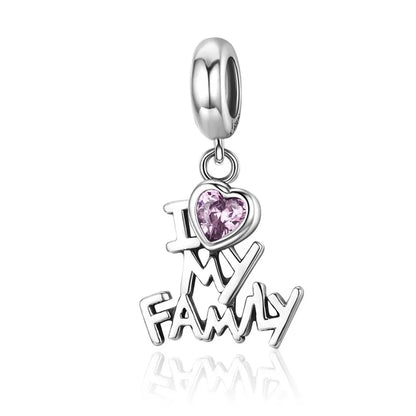 BAMOER 925 Sterling Silver I Love My Family Heart Dangle Charms Fit Women Charm Bracelets Jewelry Family
