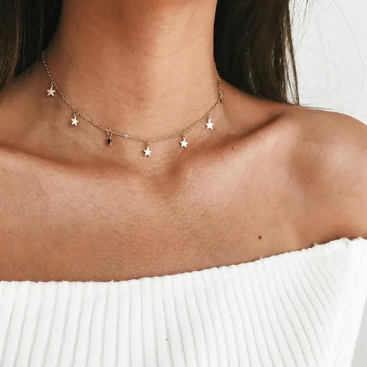 Gold Color Chain Tassel Star Choker Necklace for Women Boho Chocker Necklace Pendants on Neck Collier Femme Jewelry
