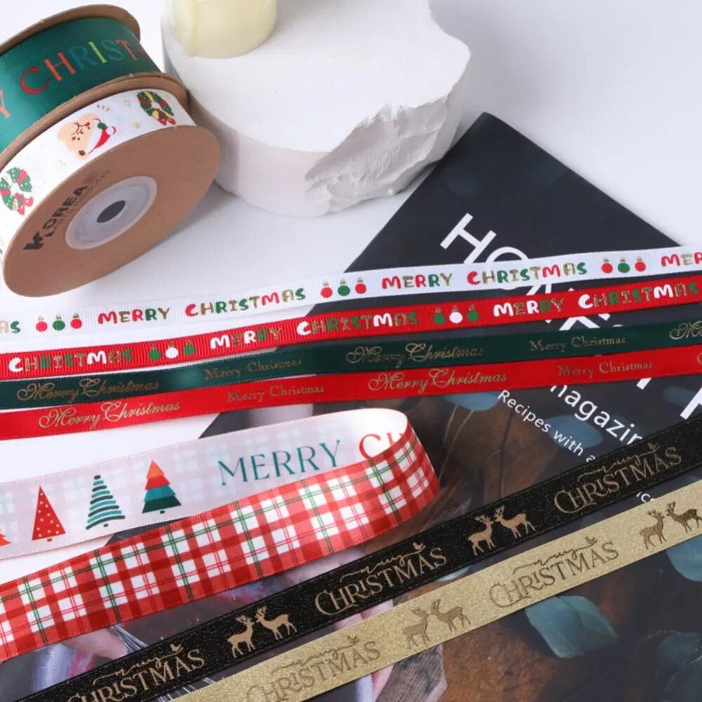 10Yards Christmas Decoration Ribbon DIY Handmade Printed  Polyester Party Christmas Wedding Party Packing Gilding Ribbon