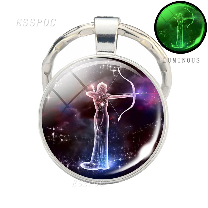 Luminous 12 Zodiac Signs Keychain Constellation Key Chain Leo Libra Virgo Sagittarius Zodiac Jewelry Birthday