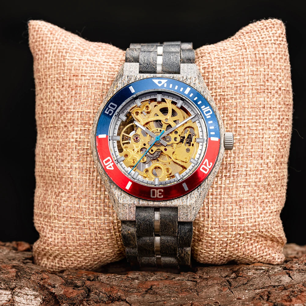 Wooden Automatic Mechanical Watch Men Wristwatch BOBO BIRD Top Luminous Hands Clock Custom Relogio Masculino