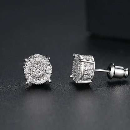 LUOTEEMI Elegant Small Hip Hop Round Stud Earrings for Women Korean Style AAA Black/White Cubic Zircon Fashion Jewelry for Men