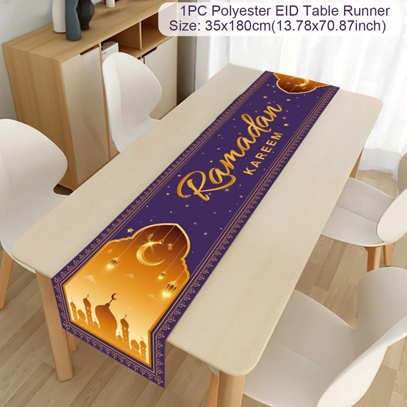 Ramadan Decoration Table Runner EID Mubarak Decor for Home Tablecloth Ramadan Kareem Islamic Muslim Party Eid Al Adha